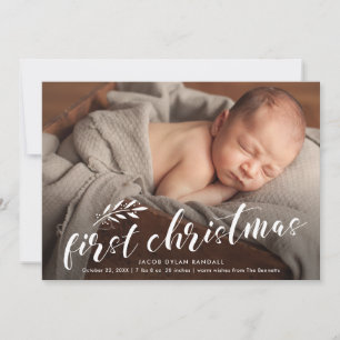 Cartão De Festividades Primeira Foto de Natal da Bebê Escrita à Mão