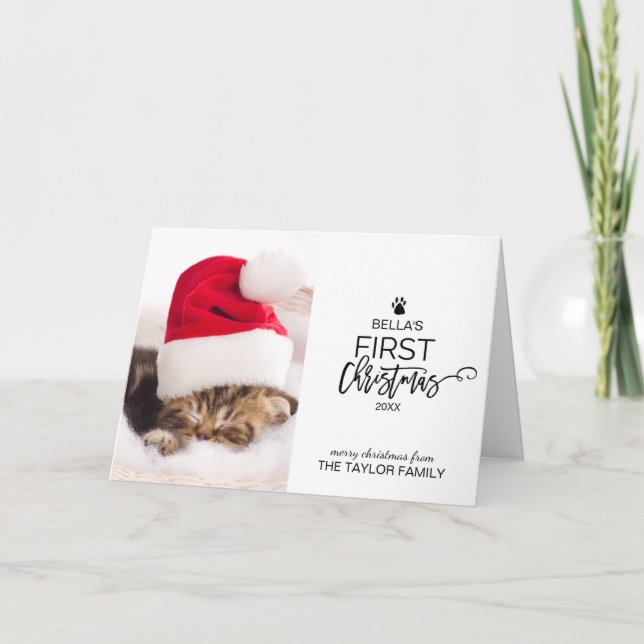 Cartão De Festividades Primeira Foto de Natal do Cat da Árvore de Natal (Frente)