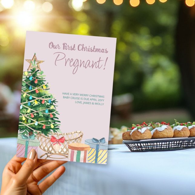 Cartão De Festividades Primeira Grávida Grávida e Gravidez Grávida de Nat (First Christmas Pregnant - Christmas Card Pregnancy Announcement by Darling & May)
