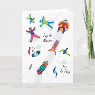 Cartão De Festividades Primeira Neve Inverno Crianças Jogando Neve