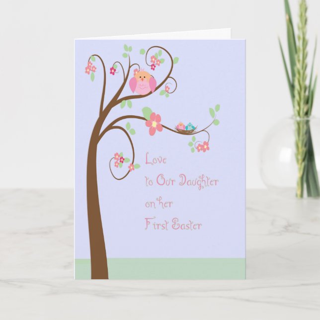 Cartão De Festividades Primeira placa de Páscoa da filha com uma árvore d (Frente)
