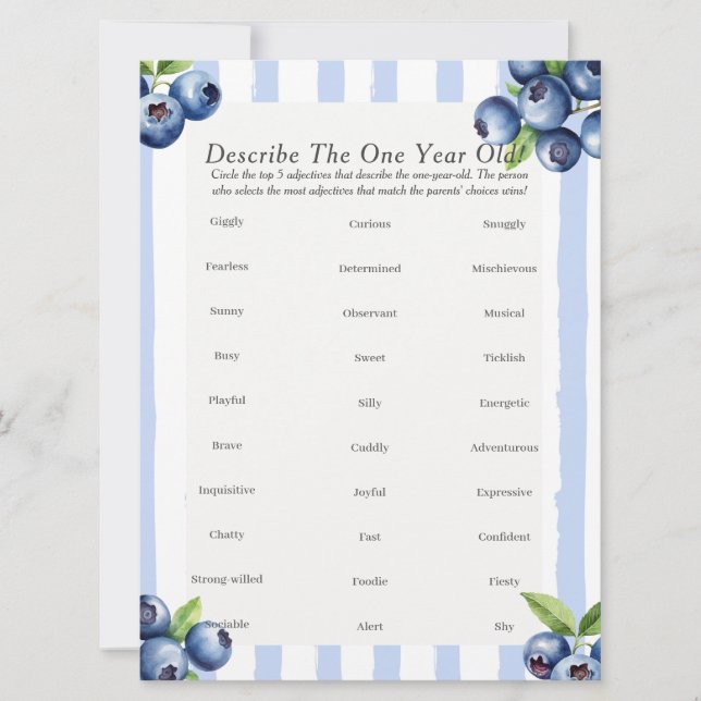 Cartão De Festividades Primeiro Aniversário Descrever um jogo de bagas de (Frente)