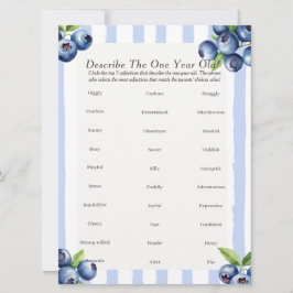 Cartão De Festividades Primeiro Aniversário Descrever um jogo de bagas de