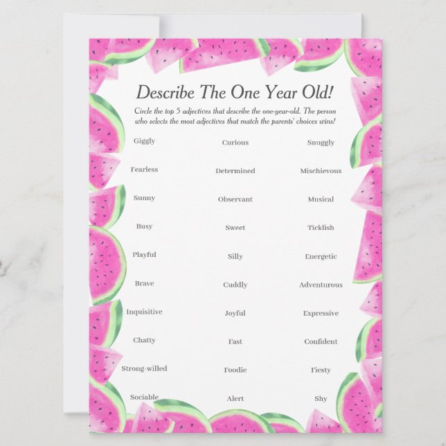 Cartão De Festividades Primeiro Aniversário Descrever um melão de um ano (Frente)