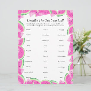 Cartão De Festividades Primeiro Aniversário Descrever um melão de um ano