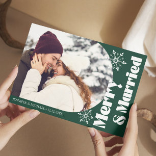 Cartão De Festividades Primeiro Natal Alegre e Casado Foto do Arco Verde