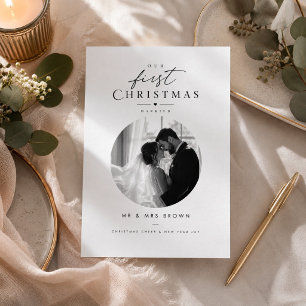 Cartão De Festividades Primeiro Natal Casado Foto Círculo Moderna