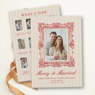 Cartão De Festividades Primeiro Natal Casado Vermelho Vintage Esboço Terr
