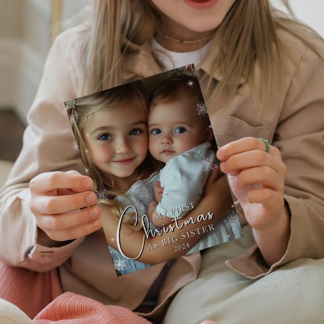 Cartão De Festividades Primeiro Natal Como Foto Da Irmã Grande (Criador carregado)
