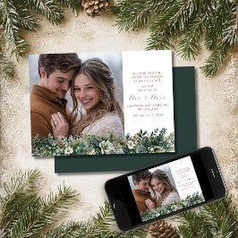 Cartão De Festividades Primeiro Natal como Sr. e Sra. Elegante Greenery