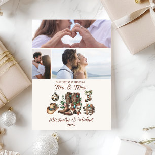 Cartão De Festividades Primeiro Natal como Sra e Sr 3 Fotos 
