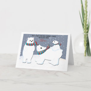 Cartão De Festividades Primeiro Natal da Mamãe e do Papai Urso Polar Famí