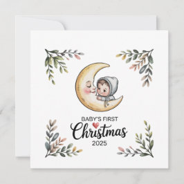 Cartão De Festividades Primeiro Natal do Bebê 2025 Lua Vintage & Bebê
