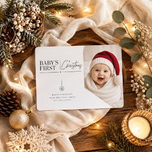 Cartão De Festividades Primeiro Natal do Bebê Canto Cortado Foto de Féria