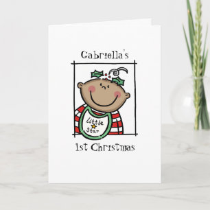 Cartão De Festividades Primeiro Natal do Bebê de Tom de Pele Média Person