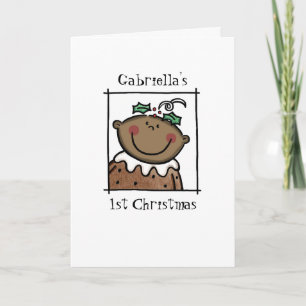 Cartão De Festividades Primeiro Natal do Bebê de Tom Escuro Personalizado