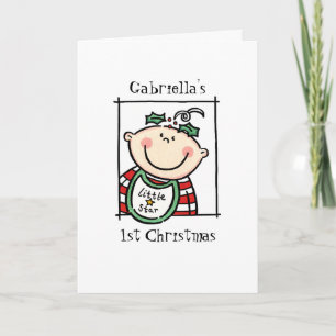 Cartão De Festividades Primeiro Natal do Bebê de Tom Leve Personalizado