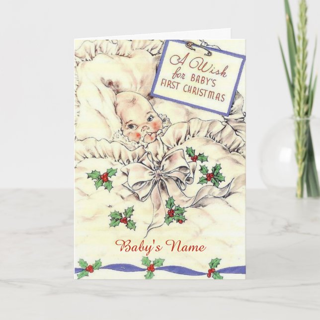 Cartão De Festividades Primeiro Natal do Bebê Fofo (Frente)