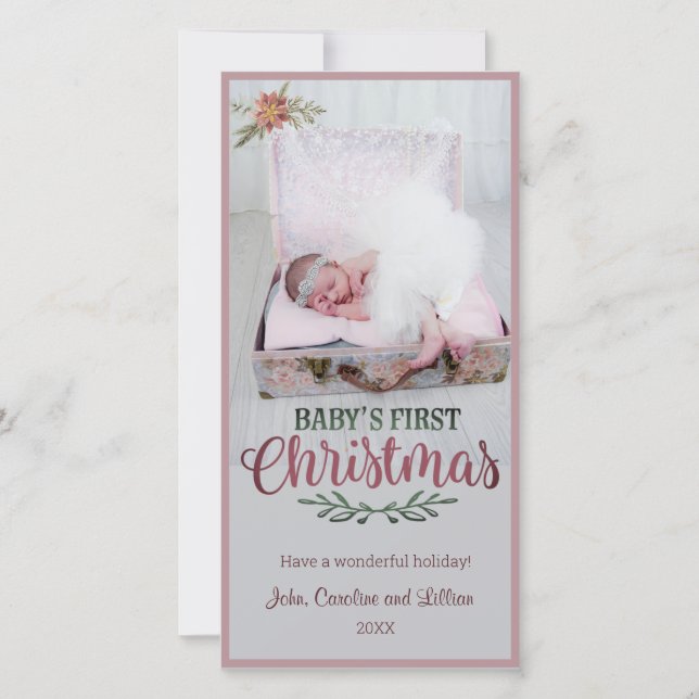 Cartão De Festividades Primeiro Natal do Bebê - Foto (Frente)
