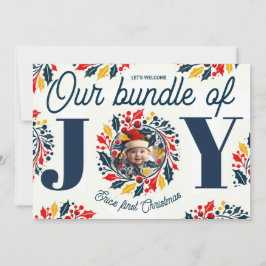 Cartão De Festividades Primeiro Natal do Bebê Grinalda Tricolor de ALEGRI