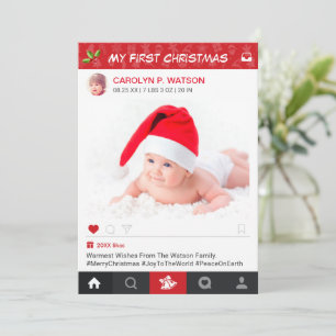 Cartão De Festividades Primeiro Natal do Bebê Moldura de Foto para Instag