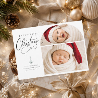 Cartão De Festividades Primeiro Natal do Bebê Retrato Dividido Foto de Fé
