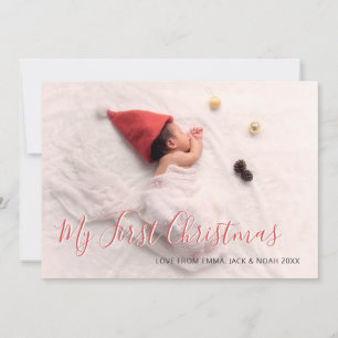Cartão De Festividades Primeiro Natal do Bebê Roteiro de Foto de Família
