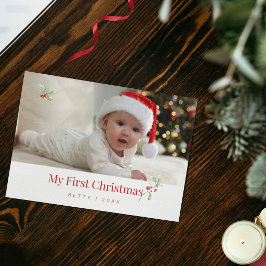 Cartão De Festividades Primeiro Natal do Bebê Uma Foto