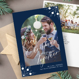 Cartão De Festividades Primeiro Natal dos recém-casados arco foto flocos 