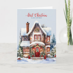 Cartão De Festividades Primeiro Natal em Sua Nova Casa Casa Nevada