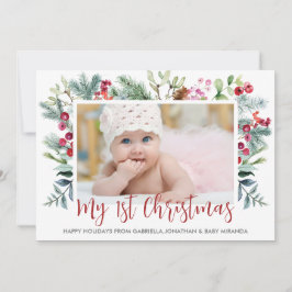 Cartão De Festividades Primeiro Natal Holly Berry Foto