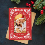 Cartão De Festividades Primeiro Natal Juntos Arch Red 3 Photo Collage<br><div class="desc">Celebre seu primeiro Natal junto com um cartão especial. Um cartão de feriado único e moderno com forma de fotografia em arco com a moderna tipografia estilada que curva elegantemente a sua fotografia, e trabalho de arte de folhagem de inverno desenhada à mão. A parte traseira apresenta um padrão correspondente...</div>