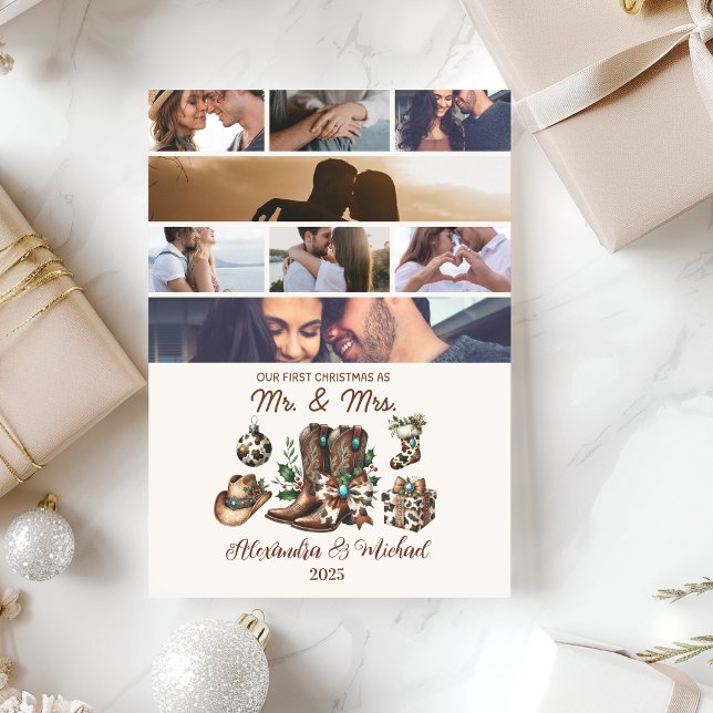 Cartão De Festividades Primeiro Natal Ocidental como a Sra. e o Sr. 8 Fot (Criador carregado)