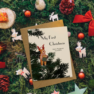 Cartão De Festividades Primeiro Natal – Rena cantando canções de Natal em