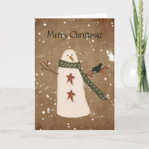 Cartão De Festividades Primitive Snowman Christmas Card