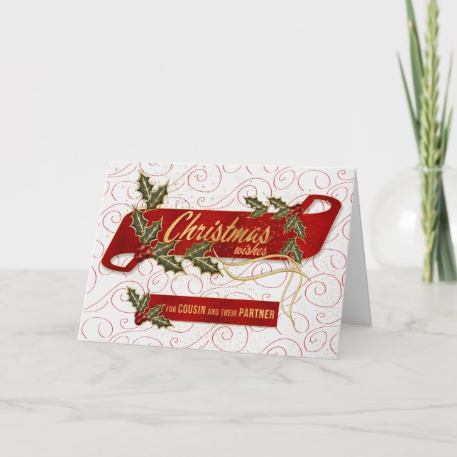Cartão De Festividades Primo e Parceiro Natal Holly e Berries (Frente)