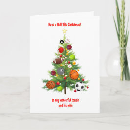 Cartão De Festividades Primo e sua Árvore de Natal Esposa com Bolas
