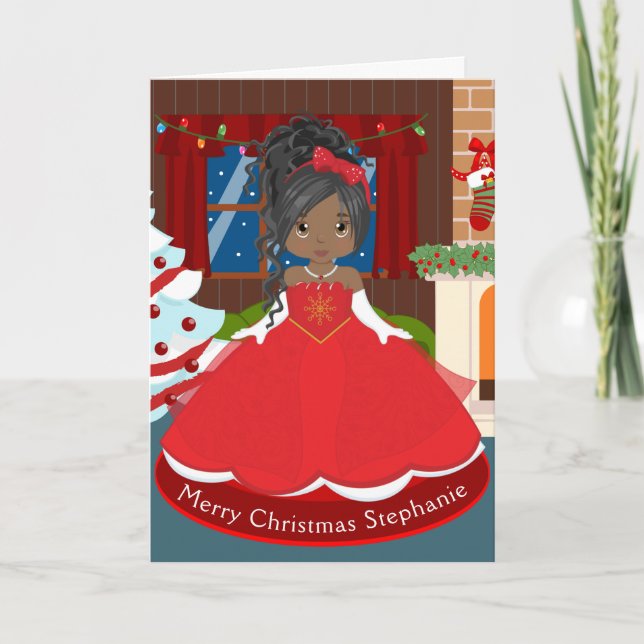 Cartão De Festividades Princesa de Natal Negra (Frente)