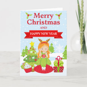 Cartão De Festividades Princesa de Natal ruiva festiva