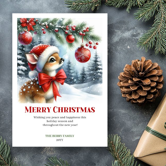 Cartão De Festividades Printable Baby Deer Christmas Scene Watercolor  (Printable Baby Deer Christmas Scene Watercolor Greeting Card

)