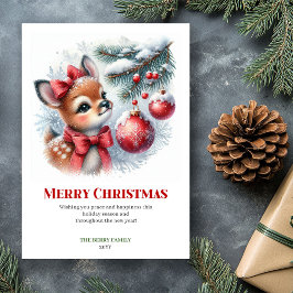 Cartão De Festividades Printable Baby Fawn Christmas Scene Watercolor