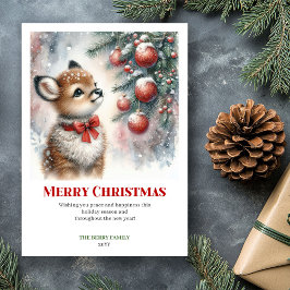 Cartão De Festividades Printable Baby Fawn Christmas Scene Watercolor