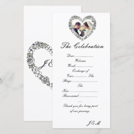 Cartão De Festividades Programme de mariage noir et blanc coeur florale