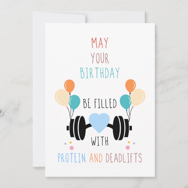 Cartão De Festividades Protein and Deadlifts Happy Birthday Card  (Frente)