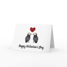 Puffins e placa de coração do feliz dia de os namo