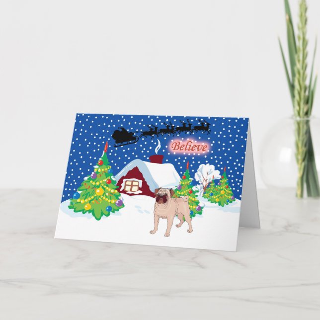 Cartão De Festividades Pug Acredita No Natal Das Papais noeis (Frente)