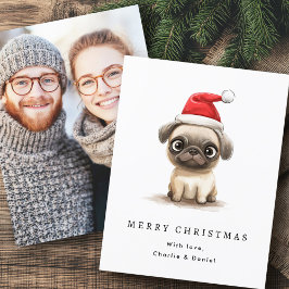 Cartão De Festividades Pug bonitinho com chapéu de Santa Foto Feliz de Na