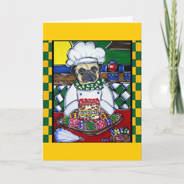 Cartão De Festividades Pug Chef da Páscoa (Frente)