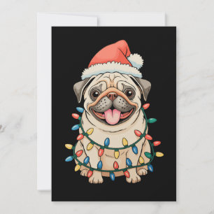Cartão De Festividades Pug Christmas Dog Sant Hat Xmas Lights Pugmas