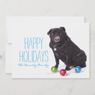 Cartão De Festividades Pug com Enfeites de natal